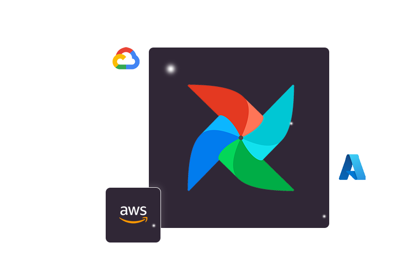 Airflow Logo alongside Azure, GCP, and AWS Logos