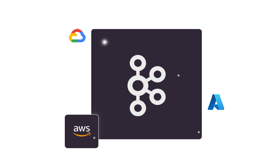 Kafka Logo alongside Azure, GCP, and AWS Logos