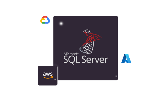 Mssqlserver Logo alongside Azure, GCP, and AWS Logos