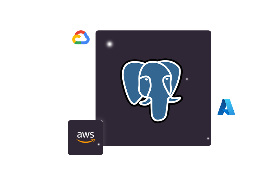 Postgres Logo alongside Azure, GCP, and AWS Logos