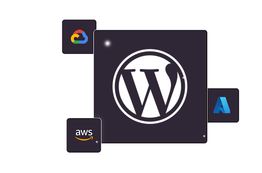 Wordpress Logo alongside Azure, GCP, and AWS Logos